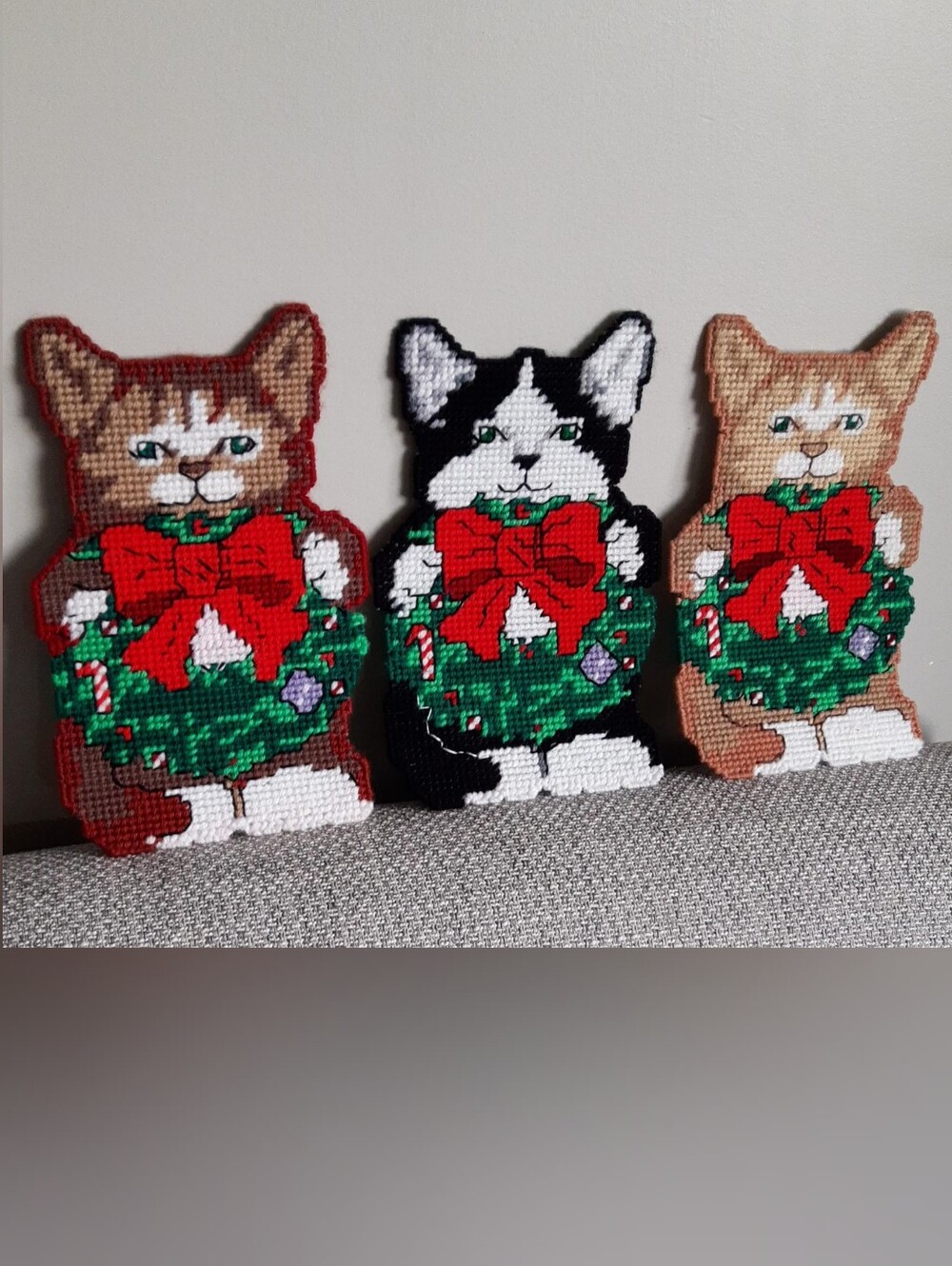 Holiday Cat Ornament Wall Hangers - Set of 3 together